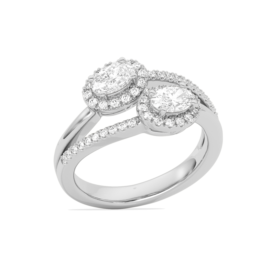 Two Oval Halo Engagement Diamond Ring