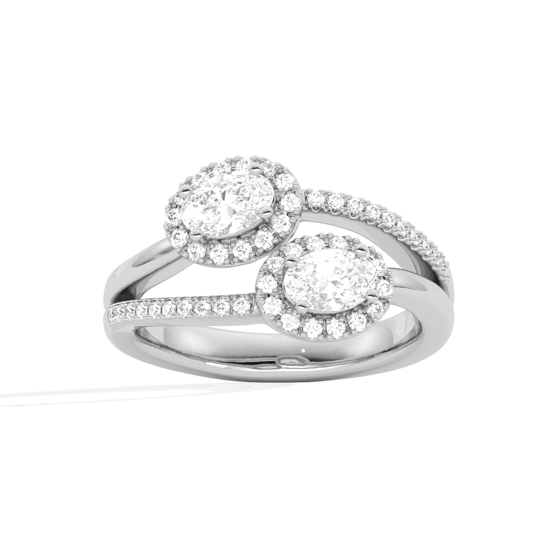 Two Oval Halo Engagement Diamond Ring