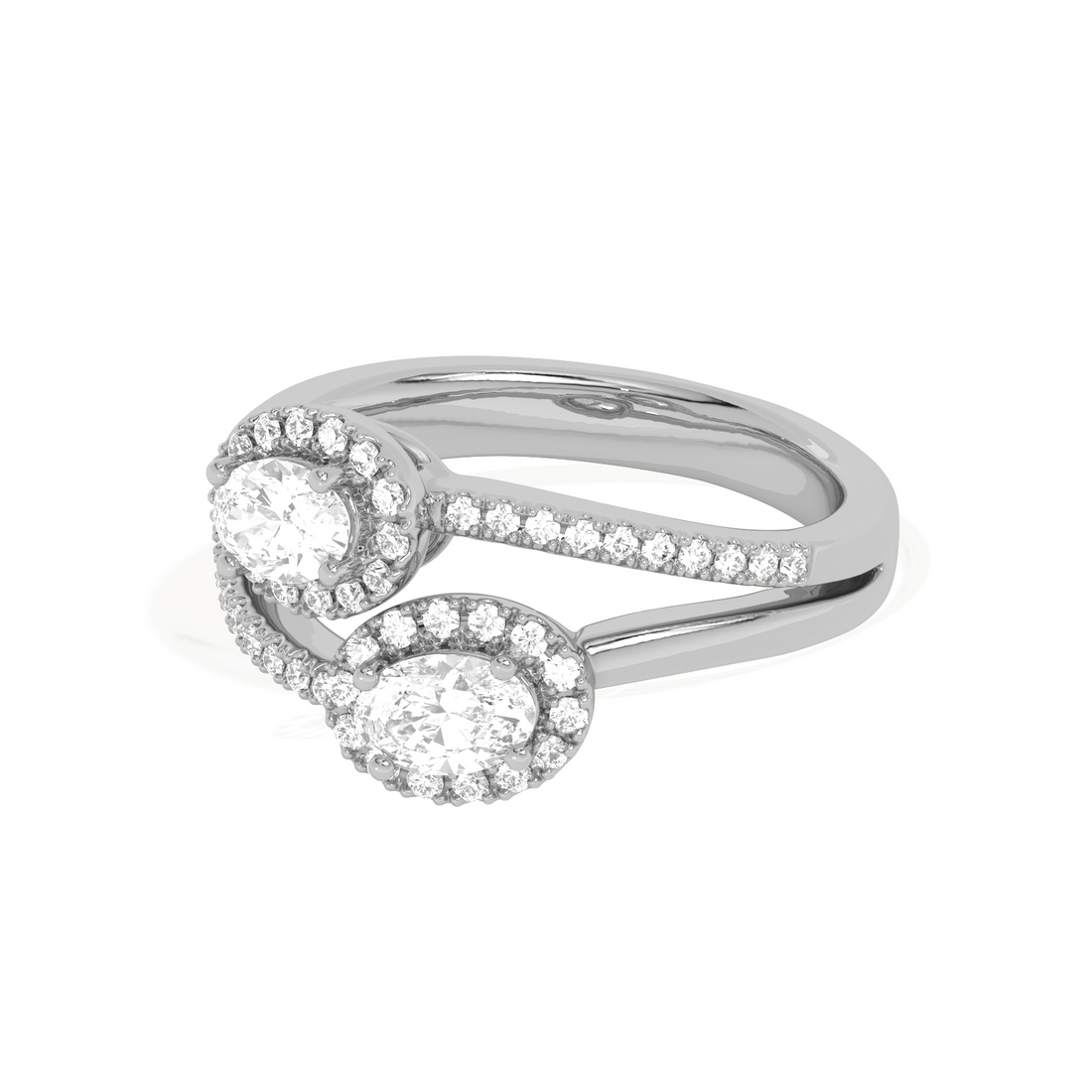 Two Oval Halo Engagement Diamond Ring
