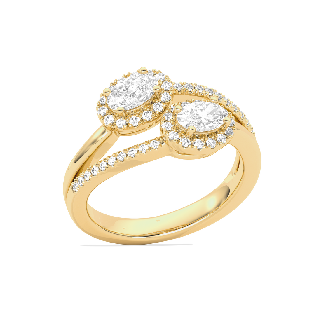 Two Oval Halo Engagement Diamond Ring
