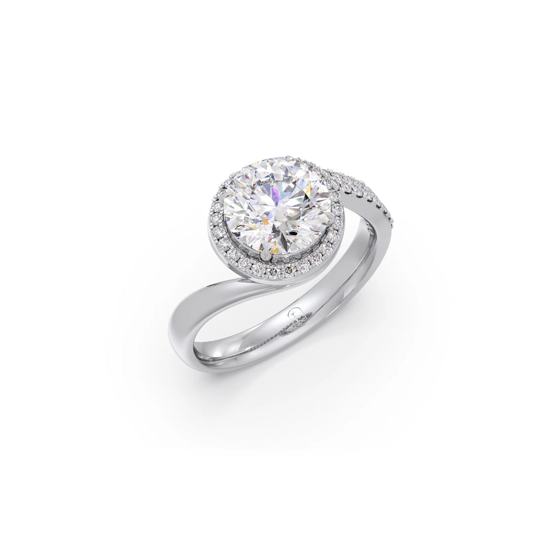 Round-Cut Halo Pavé Twist Engagement Ring