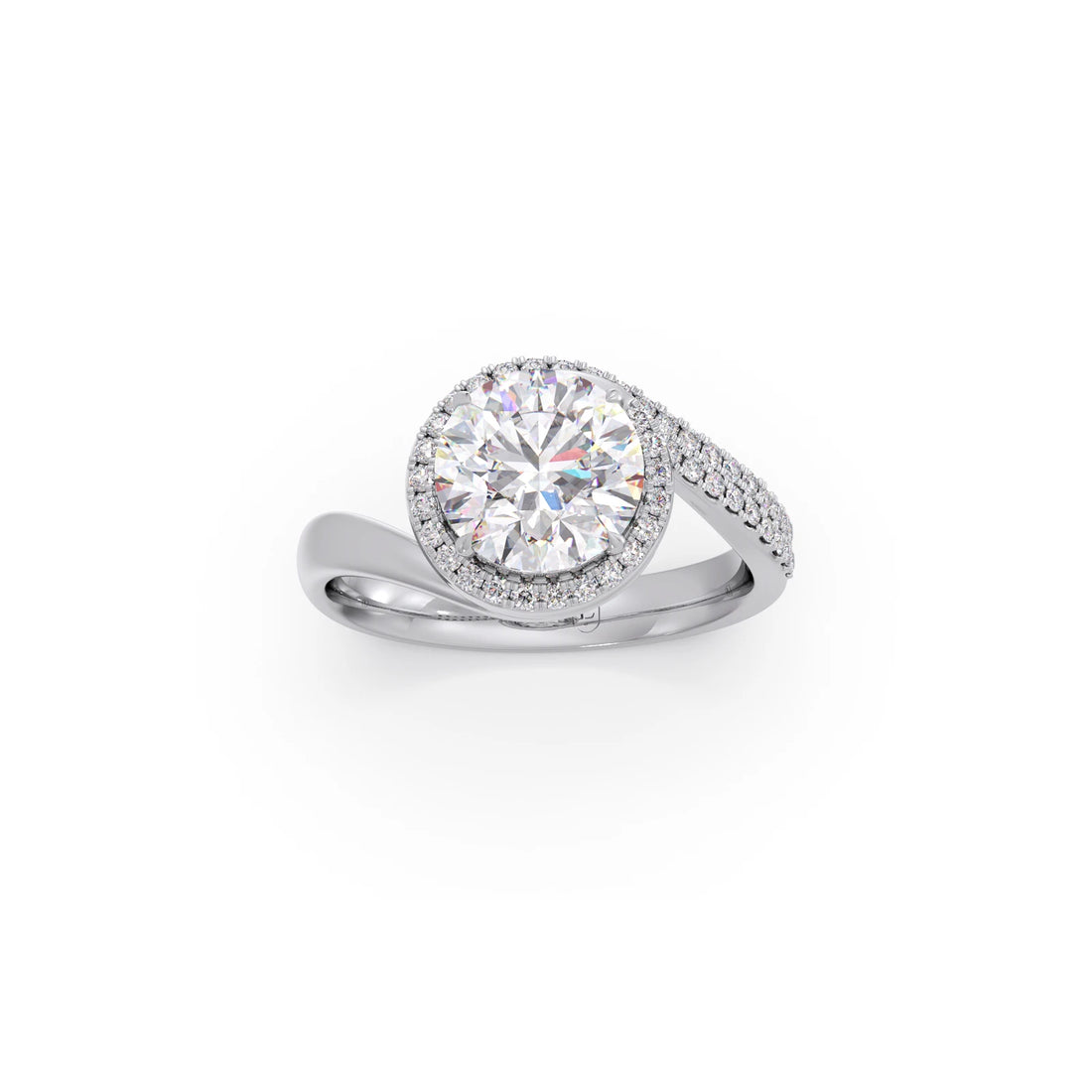 Round-Cut Halo Pavé Twist Engagement Ring