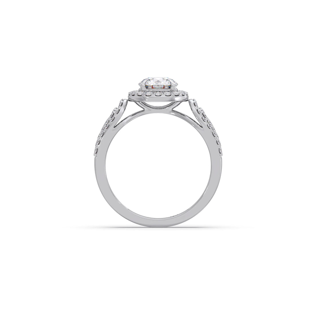Round Halo Solitaire Ring with Diamond Accented Shoulders