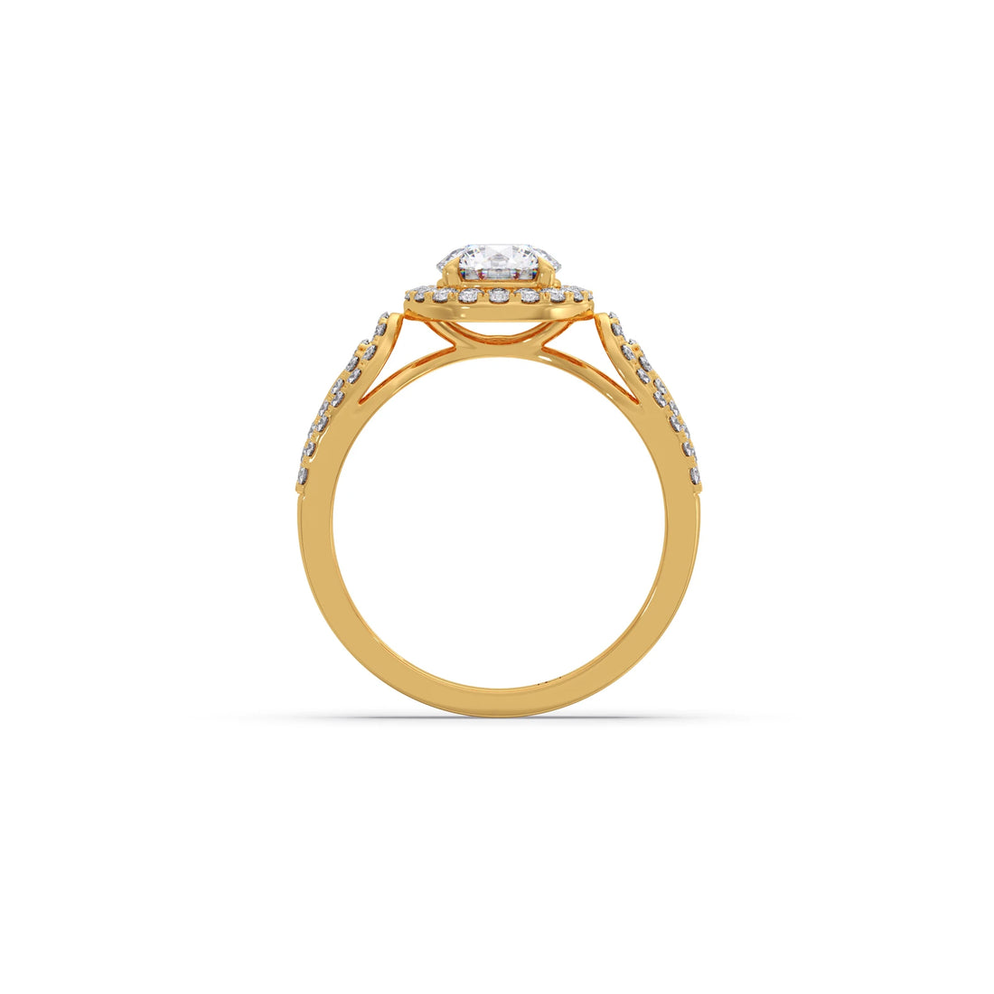Round Halo Solitaire Ring with Diamond Accented Shoulders