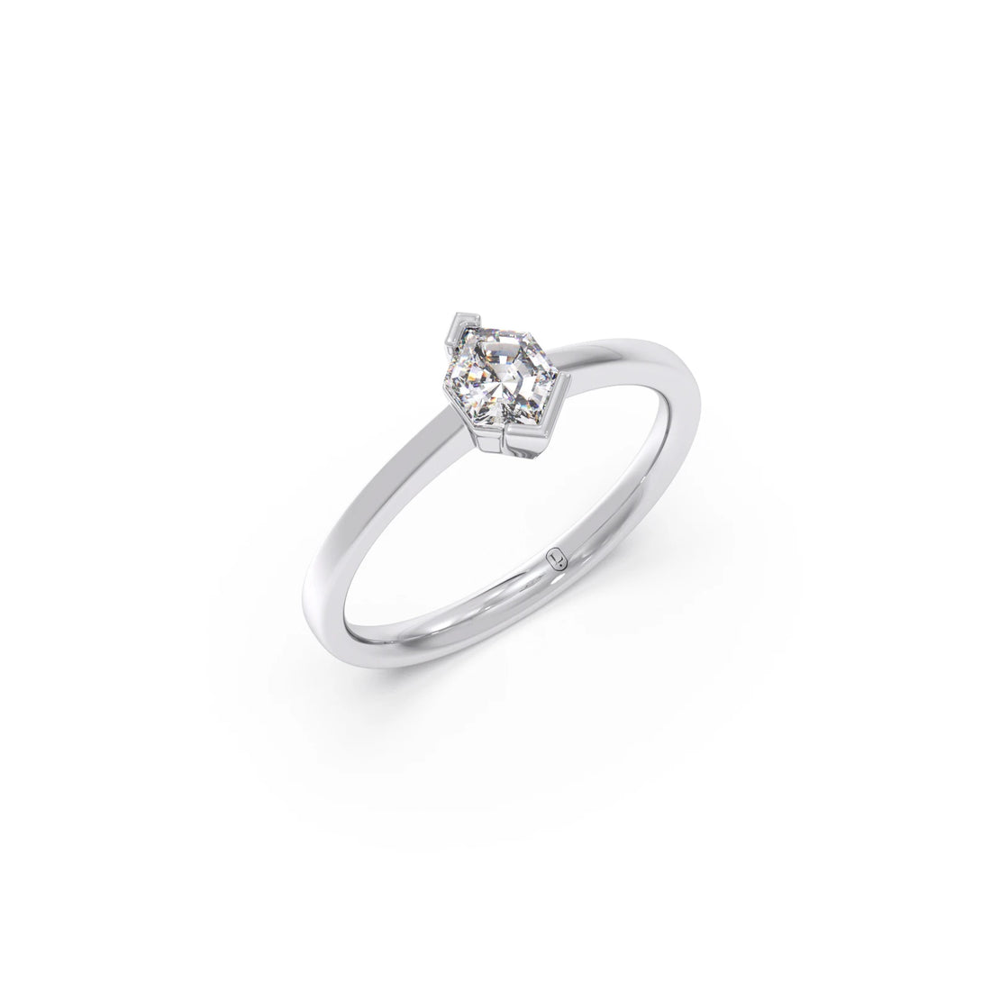 Half Bezel Set Smallitaire Tenz Hexa Cut Diamond Ring