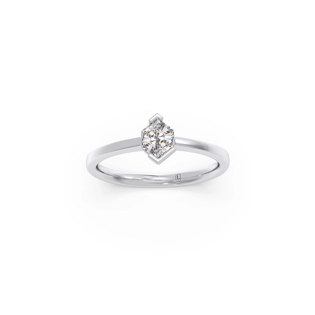 Half Bezel Set Smallitaire Tenz Hexa Cut Diamond Ring