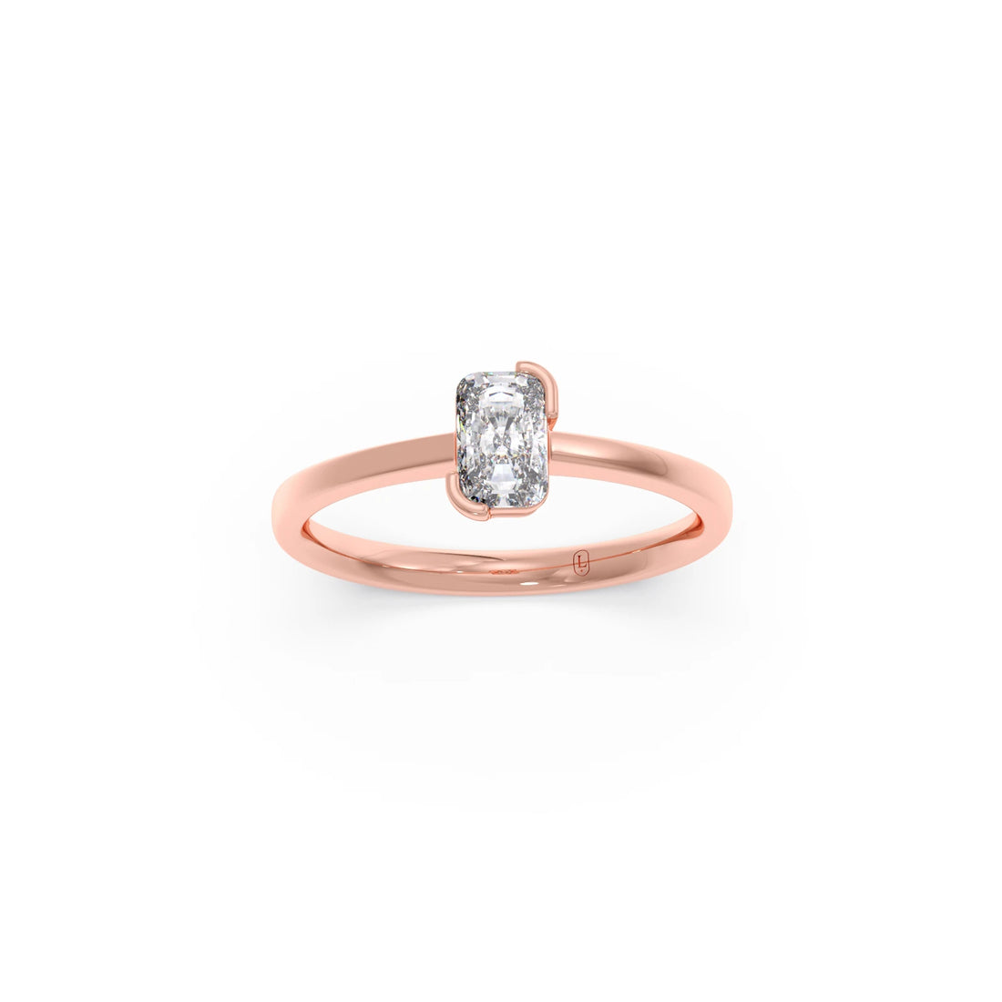 Half Bezel Set Frost Emerald Cut Solitaire Ring
