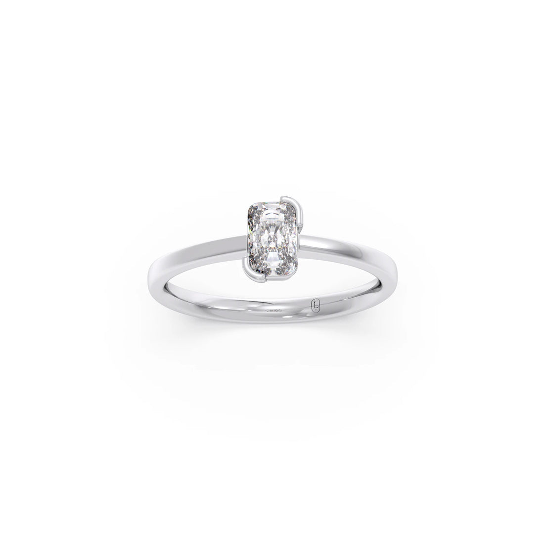 Half Bezel Set Frost Emerald Cut Solitaire Ring