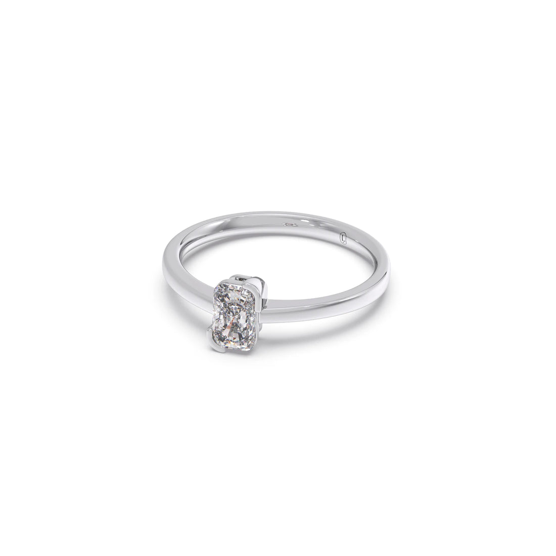 Half Bezel Set Frost Emerald Cut Solitaire Ring