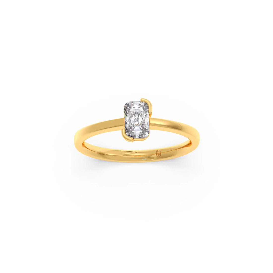 Half Bezel Set Frost Emerald Cut Solitaire Ring