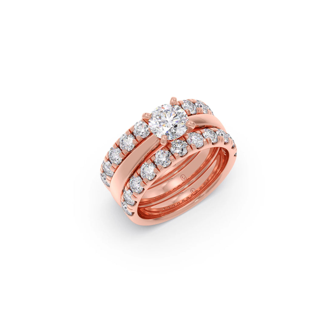 Round Solitaire Diamond Bridal Set with Accented Band