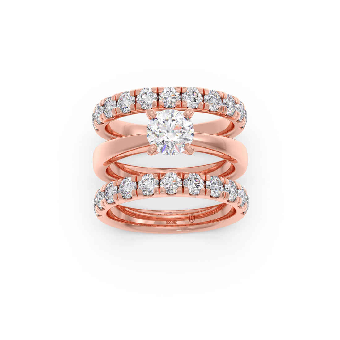 Round Solitaire Diamond Bridal Set with Accented Band