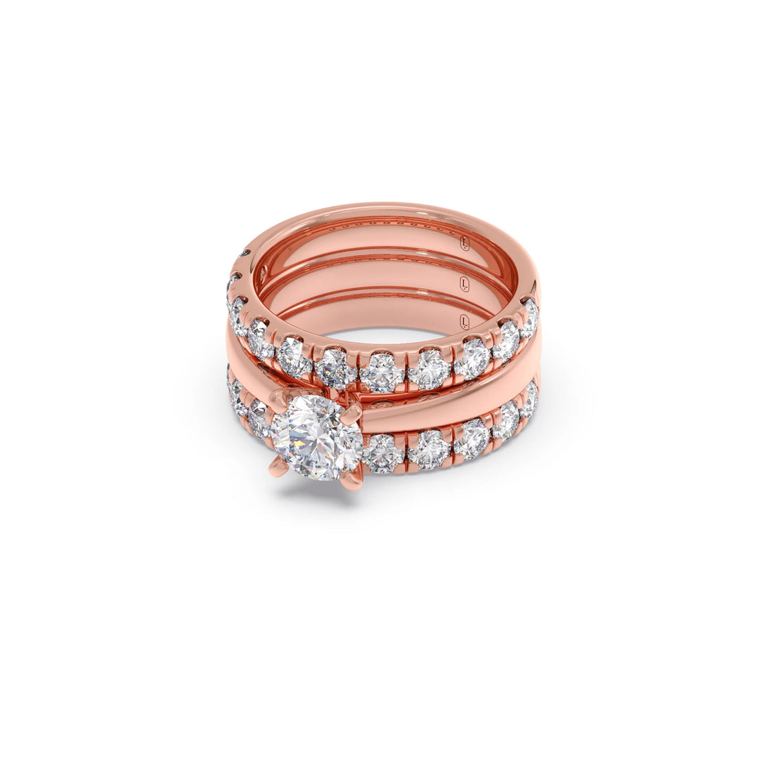 Round Solitaire Diamond Bridal Set with Accented Band