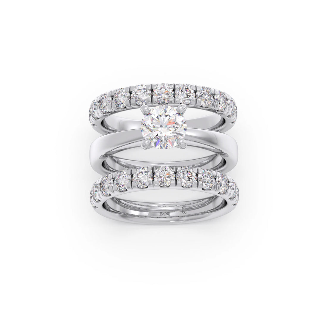 Round Solitaire Diamond Bridal Set with Accented Band