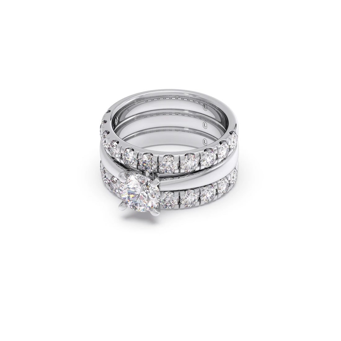 Round Solitaire Diamond Bridal Set with Accented Band