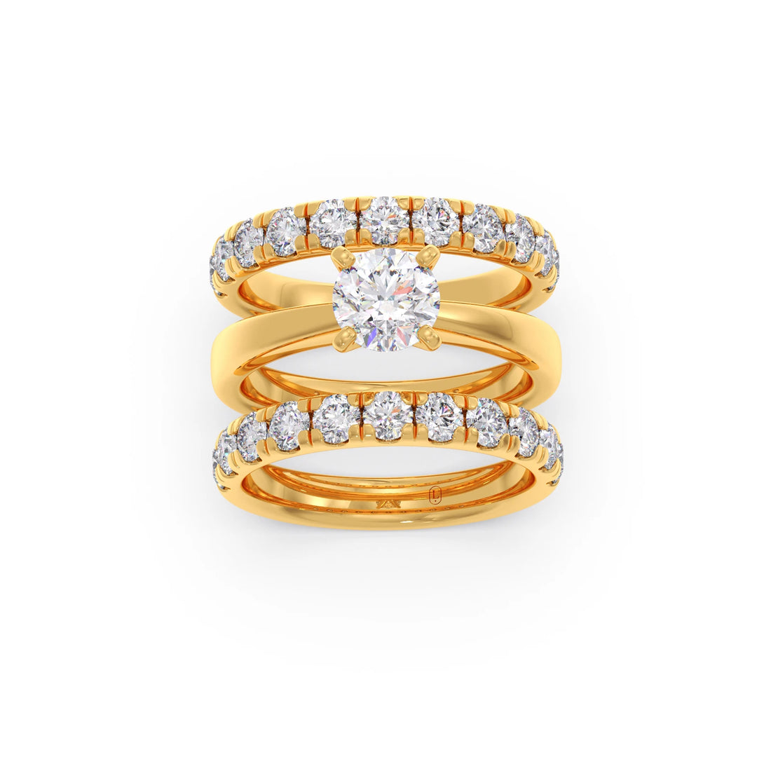 Round Solitaire Diamond Bridal Set with Accented Band