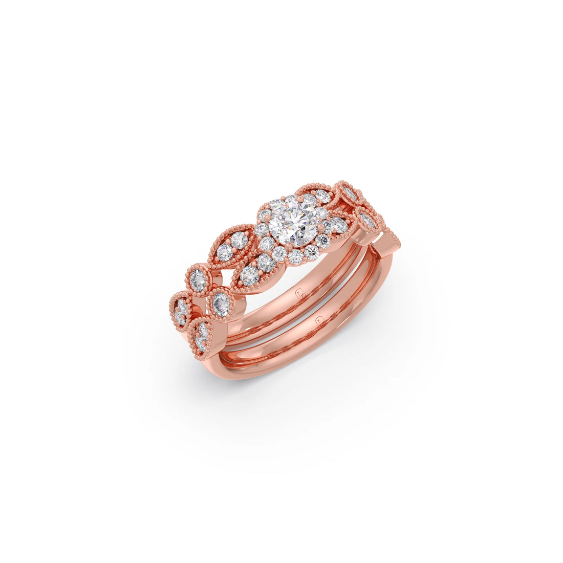 Round Solitaire with Diamond Accented Stackable Ring