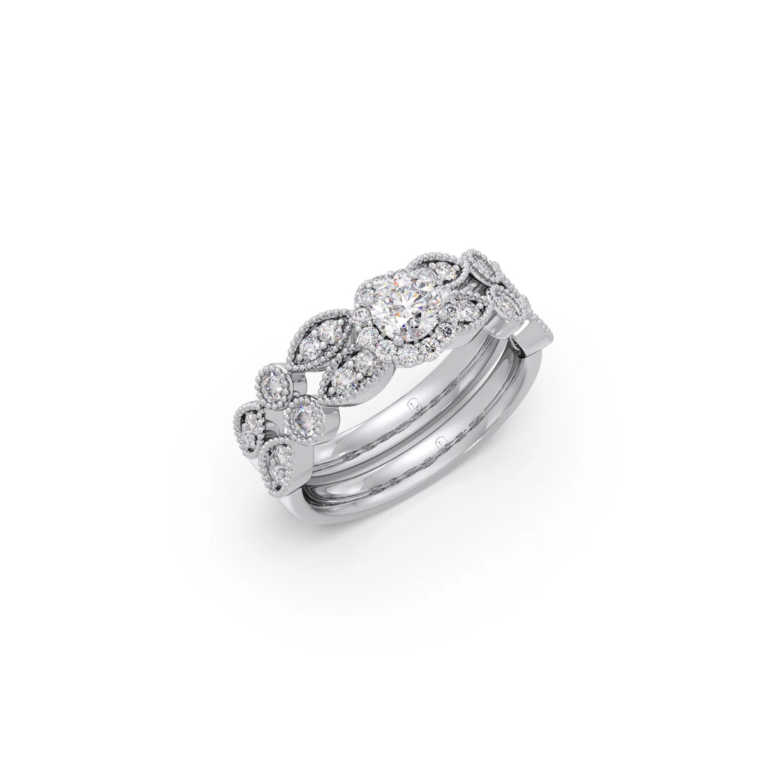 Round Solitaire with Diamond Accented Stackable Ring