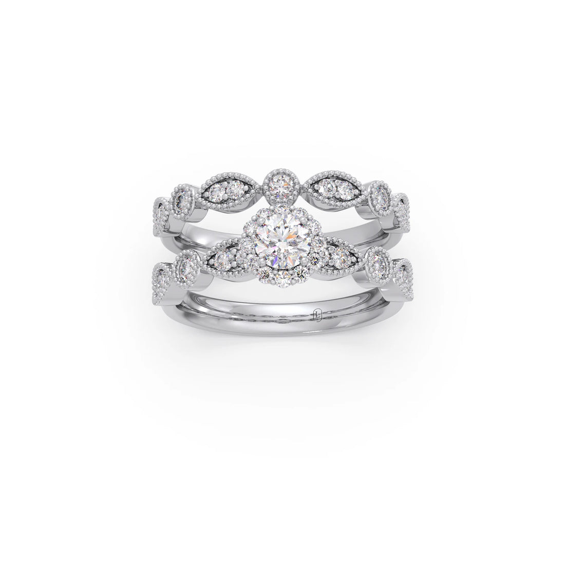 Round Solitaire with Diamond Accented Stackable Ring