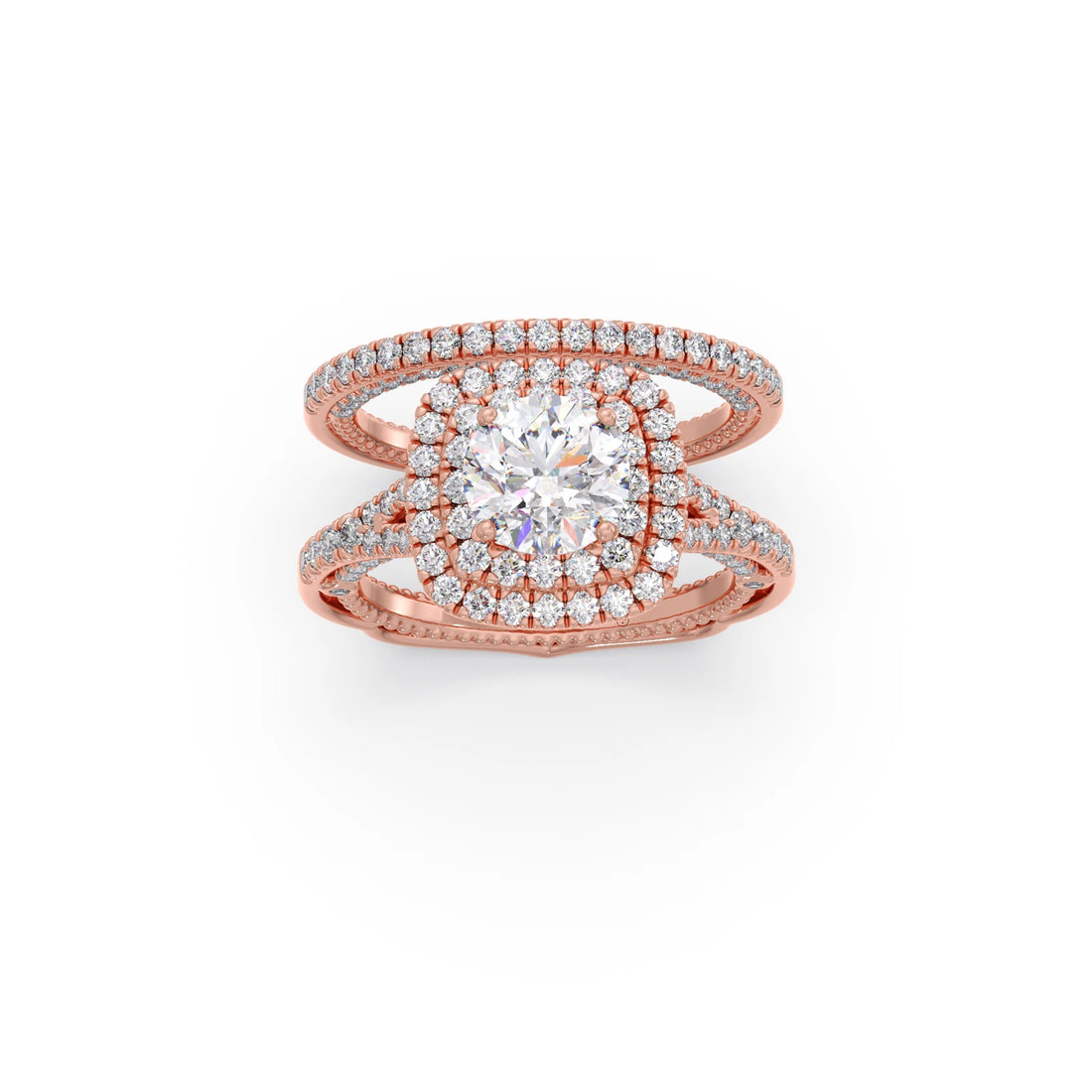 Round Solitaire Stackable Ring with Diamond Shoulders