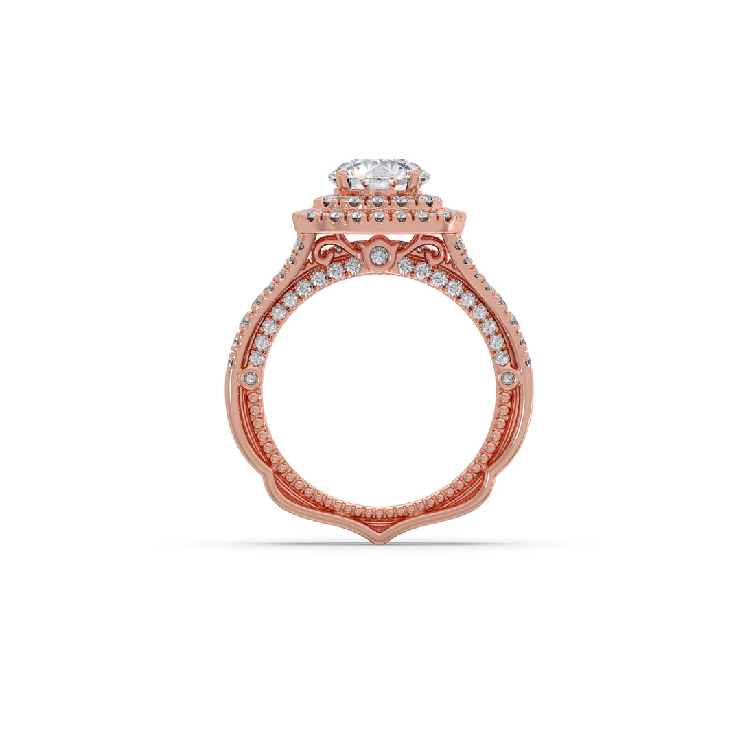 Round Solitaire Stackable Ring with Diamond Shoulders