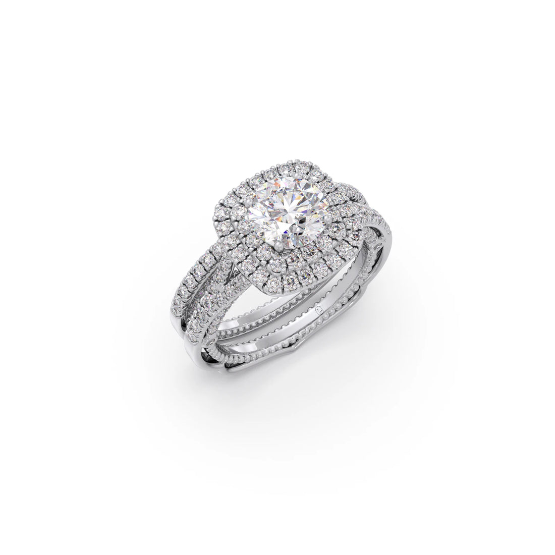 Round Solitaire Stackable Ring with Diamond Shoulders