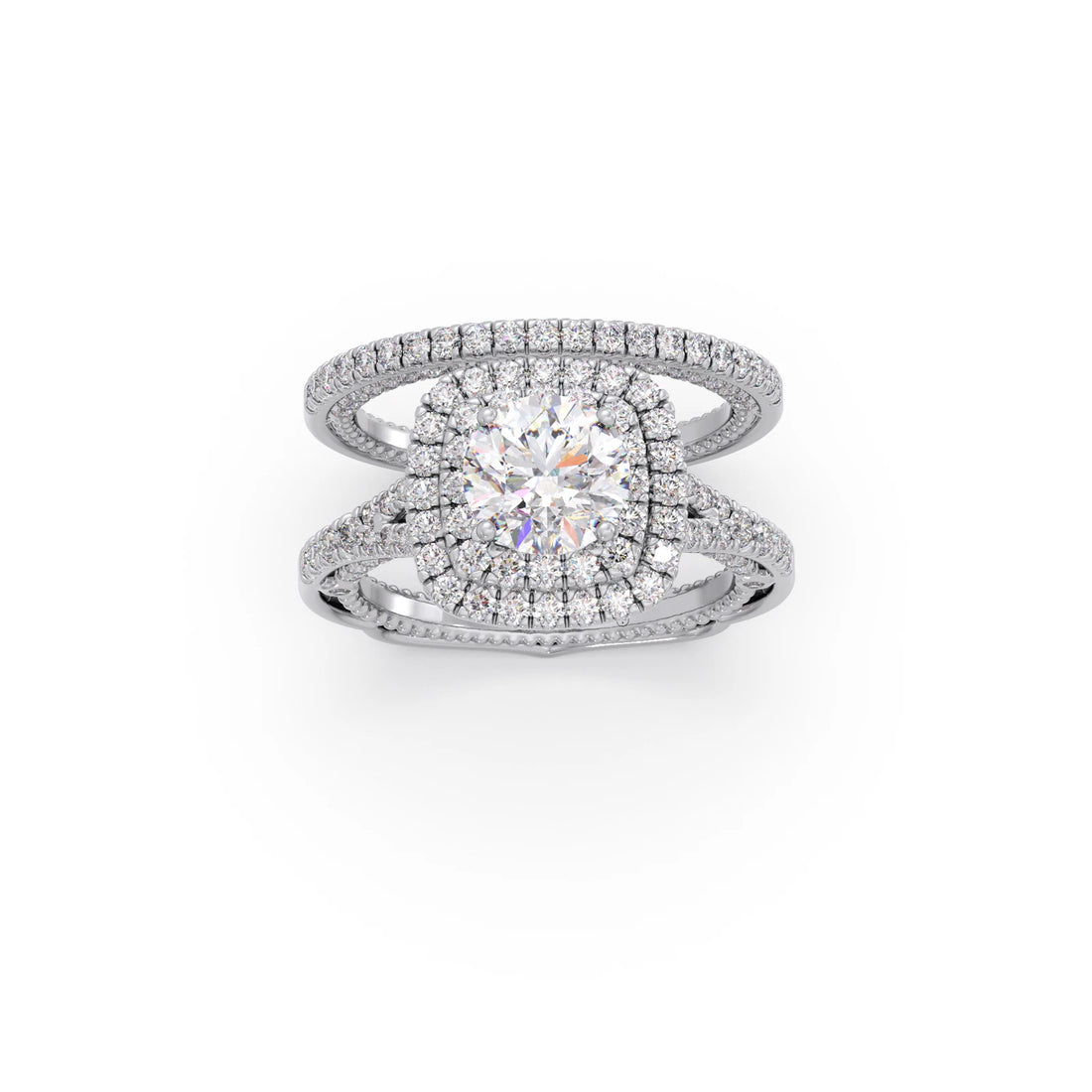 Round Solitaire Stackable Ring with Diamond Shoulders
