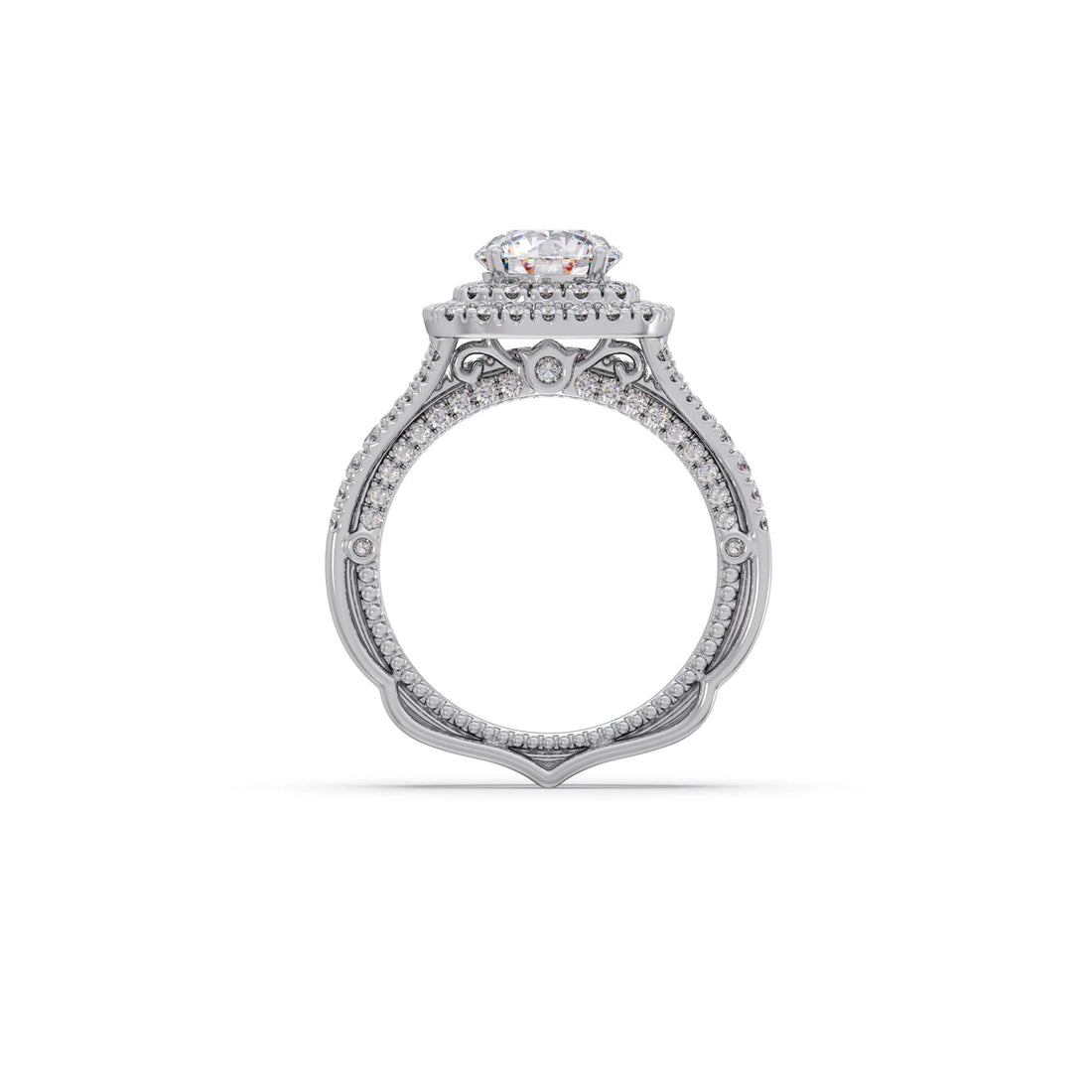 Round Solitaire Stackable Ring with Diamond Shoulders