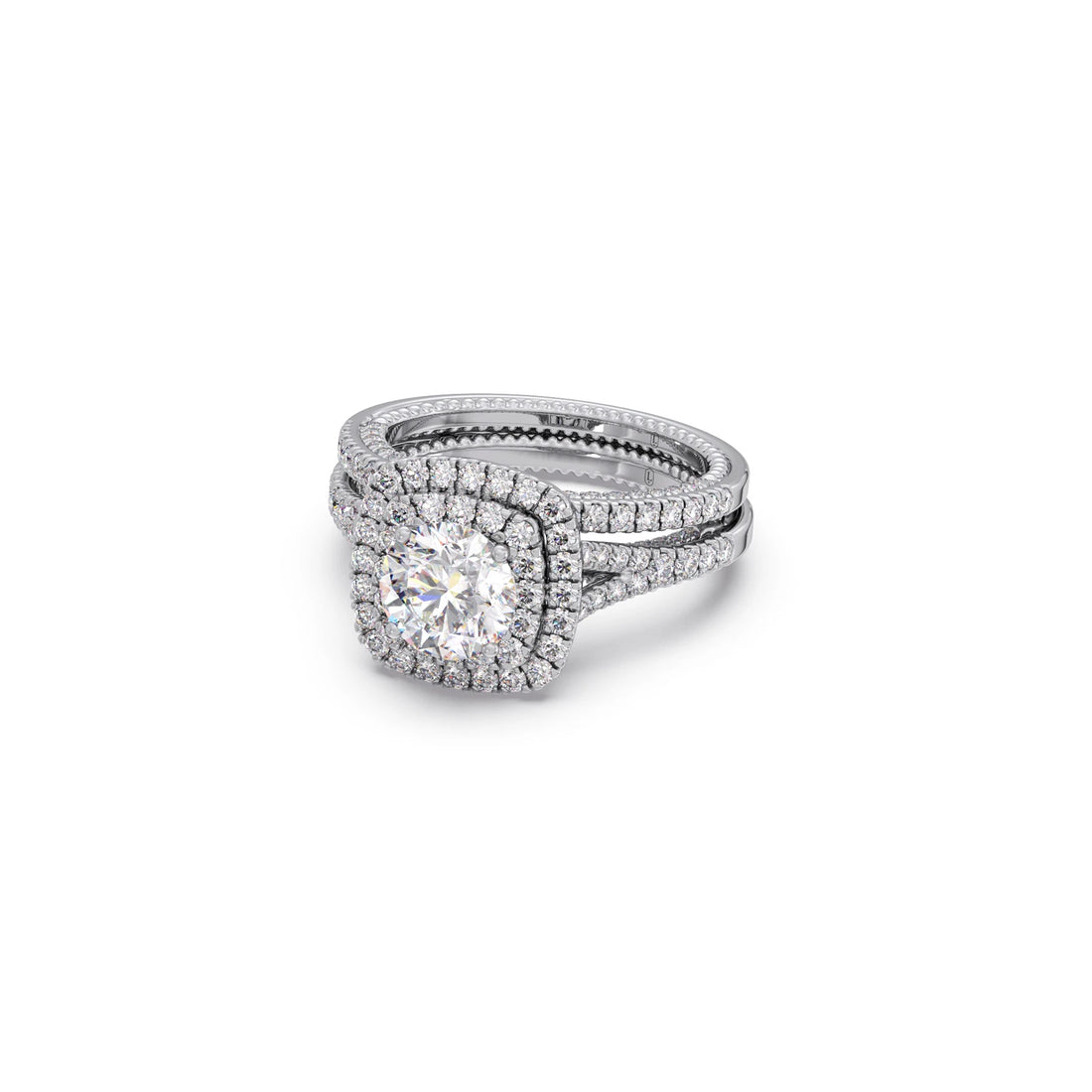 Round Solitaire Stackable Ring with Diamond Shoulders