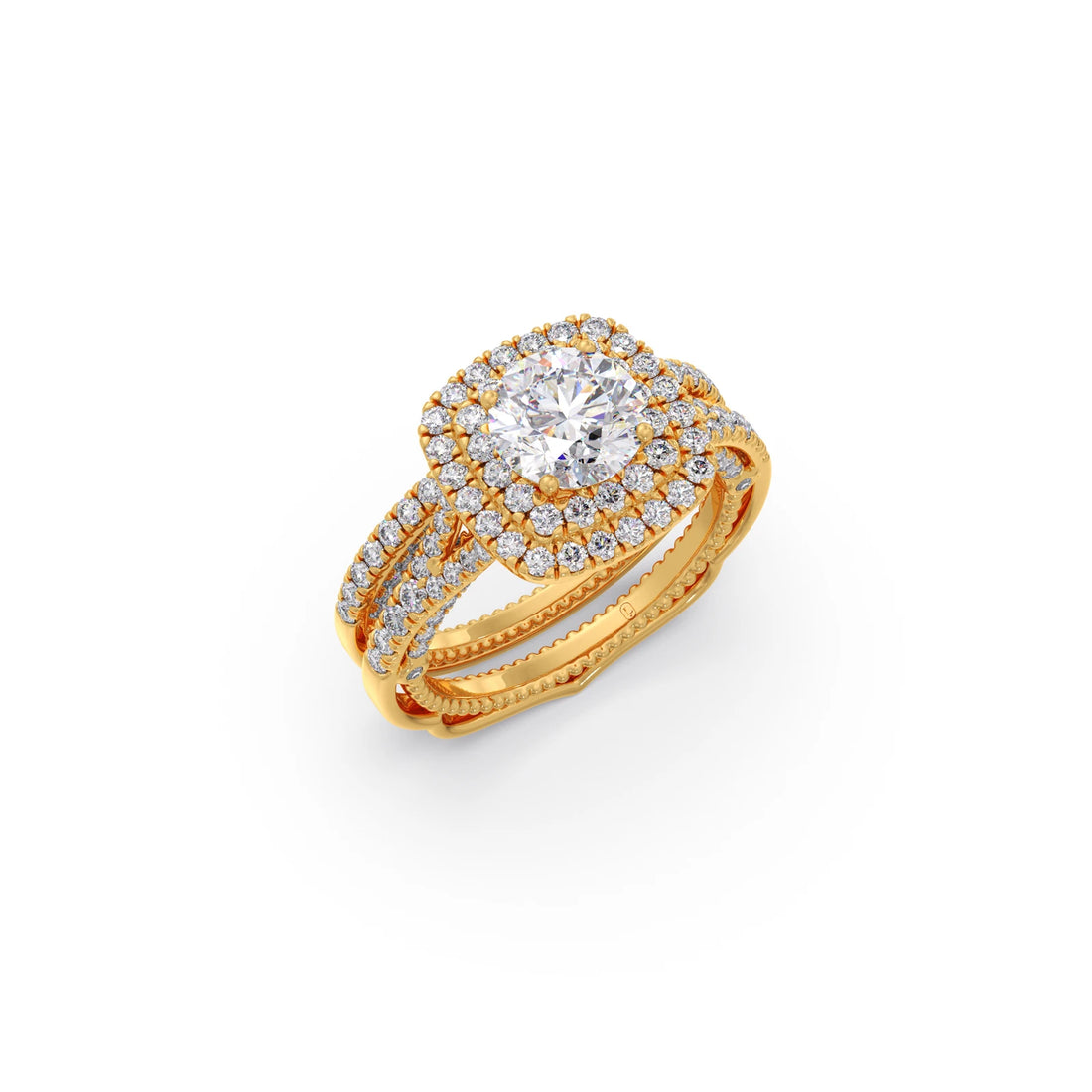 Round Solitaire Stackable Ring with Diamond Shoulders
