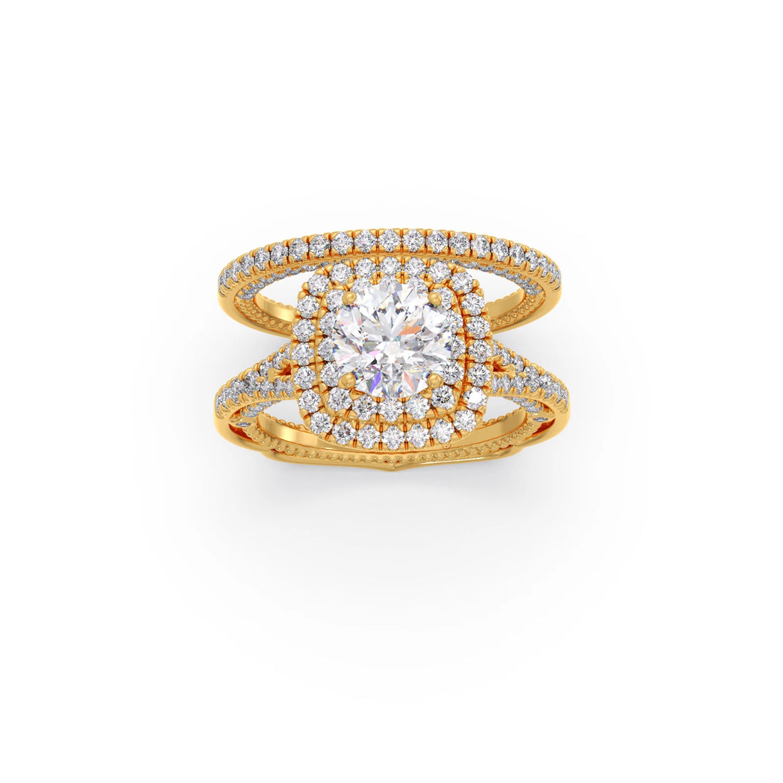 Round Solitaire Stackable Ring with Diamond Shoulders