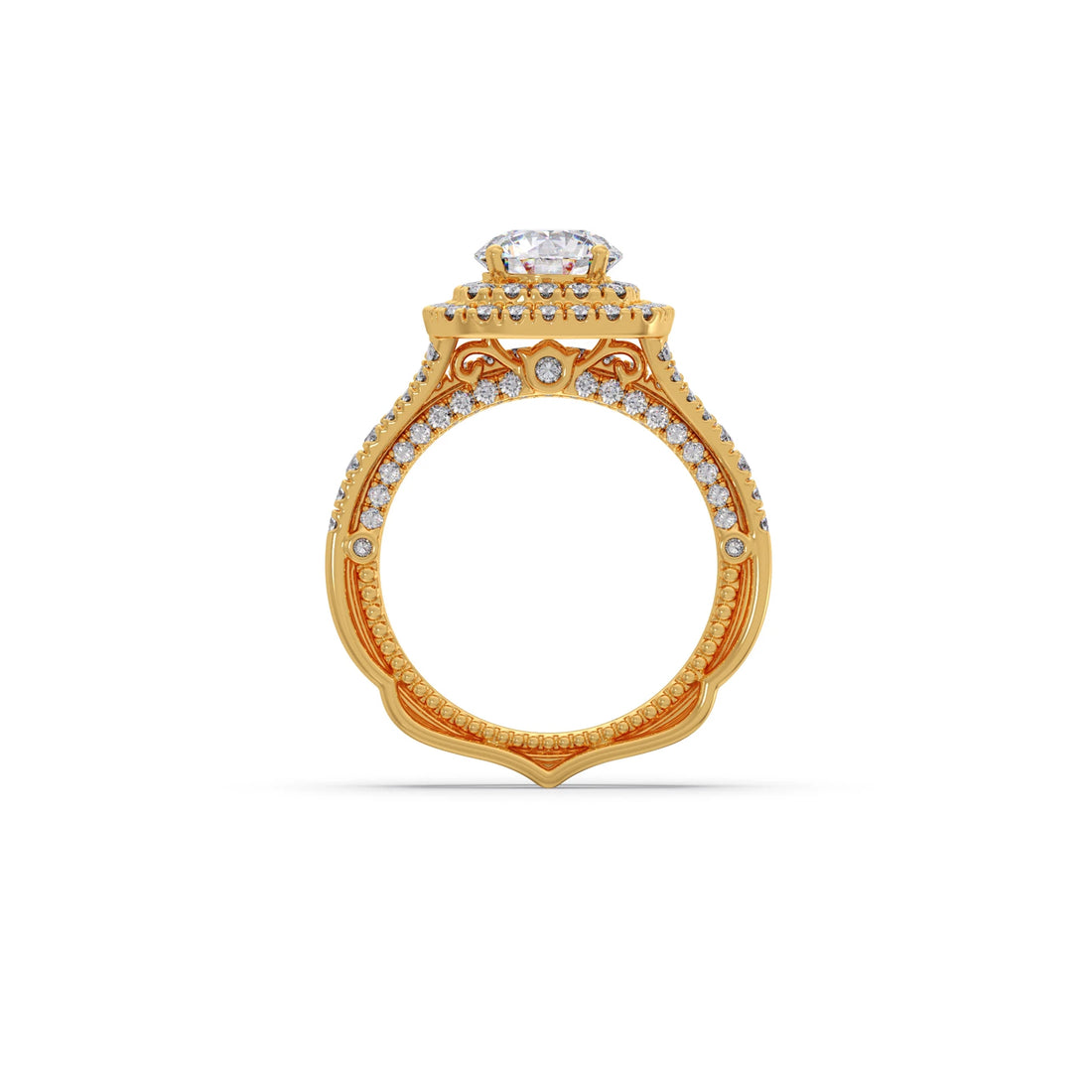 Round Solitaire Stackable Ring with Diamond Shoulders