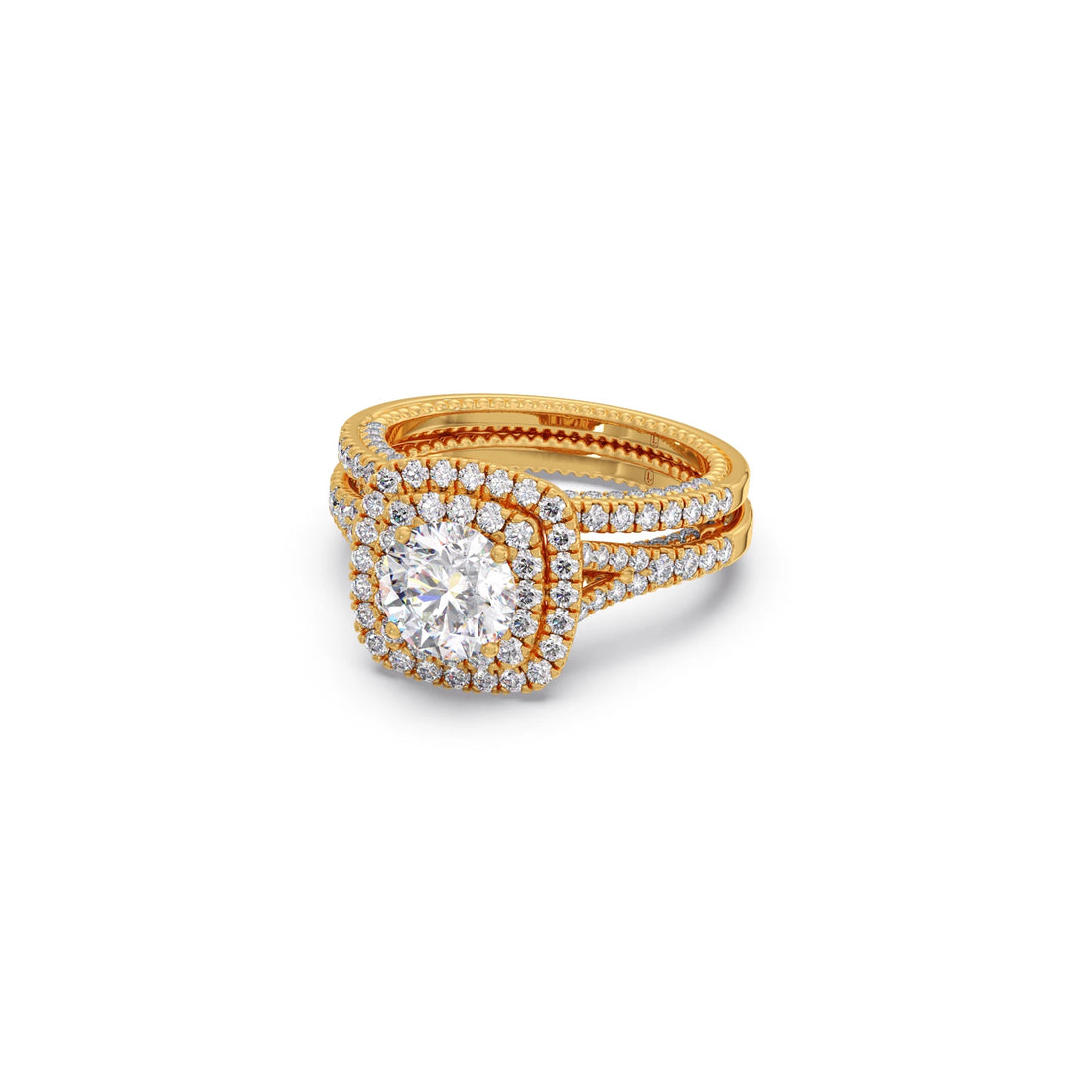 Round Solitaire Stackable Ring with Diamond Shoulders