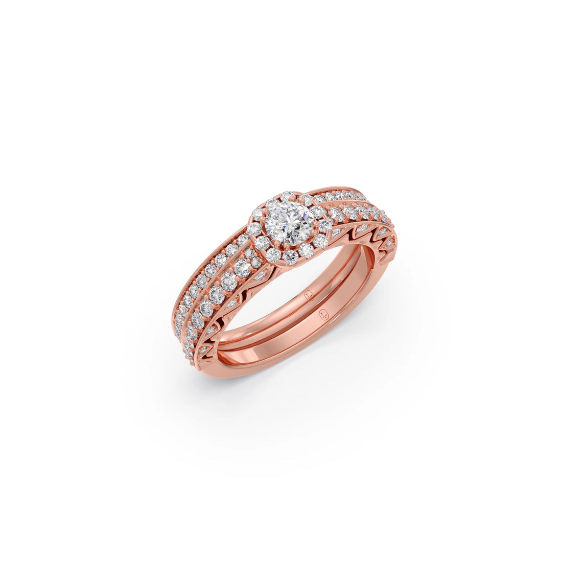 Round Solitaire Diamond Stackable Ring with Side Diamonds