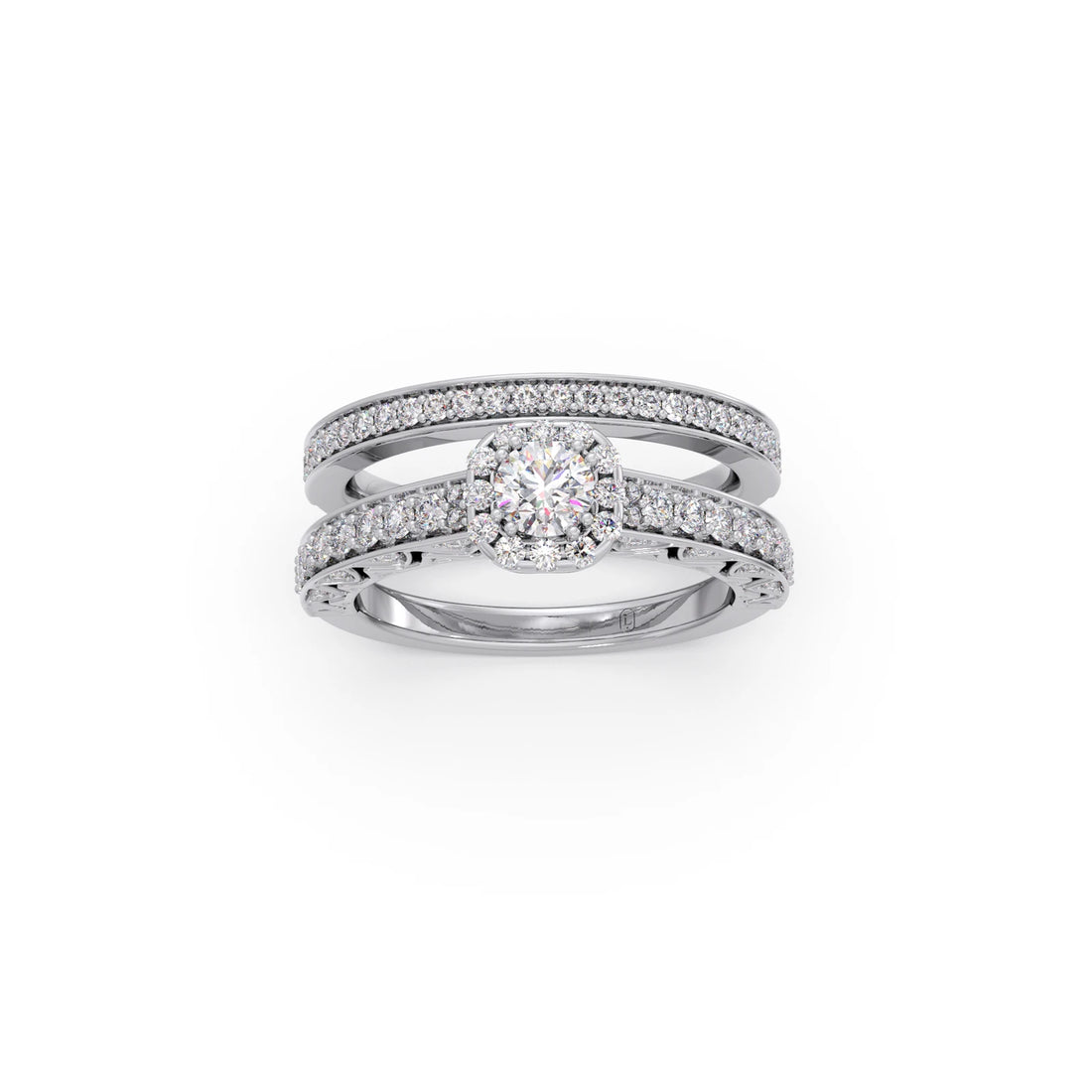Round Solitaire Diamond Stackable Ring with Side Diamonds