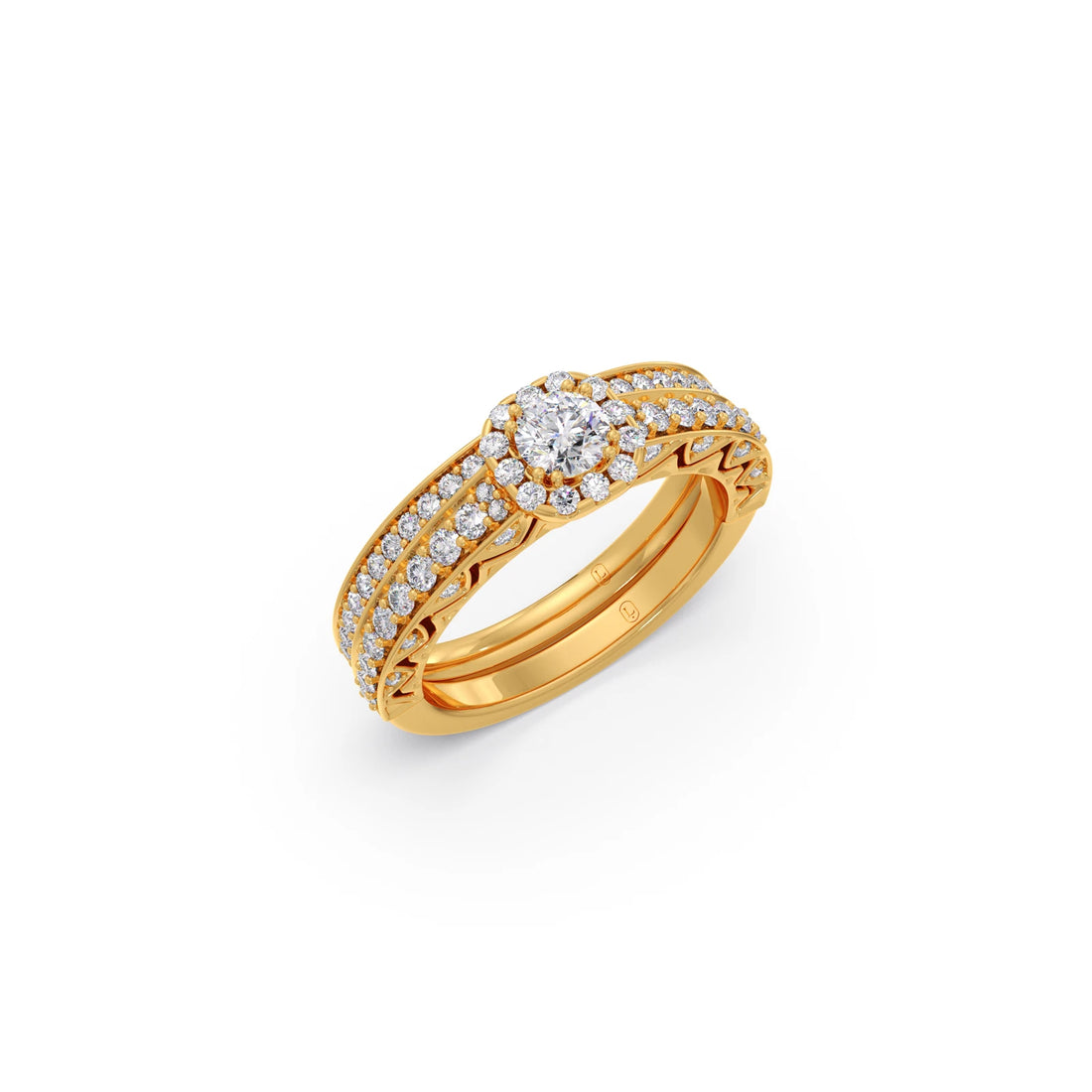 Round Solitaire Diamond Stackable Ring with Side Diamonds