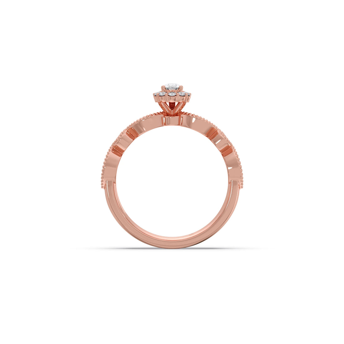 Pear Shaped and Halo Round Diamond Stackable Engagement Ring