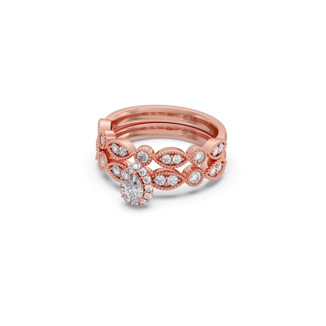 Pear Shaped and Halo Round Diamond Stackable Engagement Ring