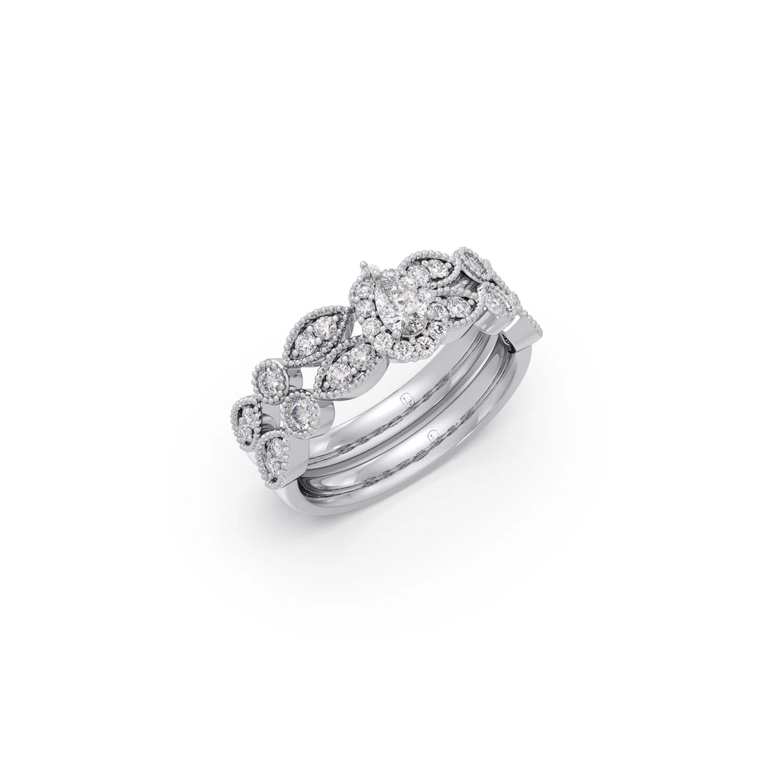 Pear Shaped and Halo Round Diamond Stackable Engagement Ring