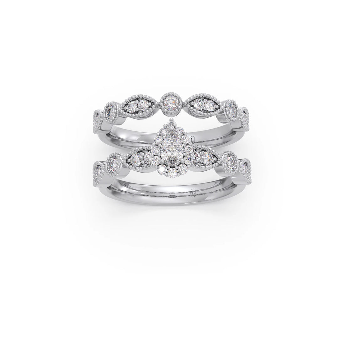 Pear Shaped and Halo Round Diamond Stackable Engagement Ring