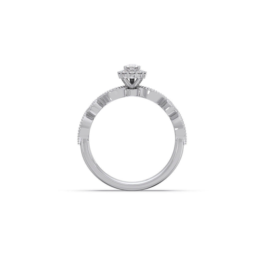 Pear Shaped and Halo Round Diamond Stackable Engagement Ring
