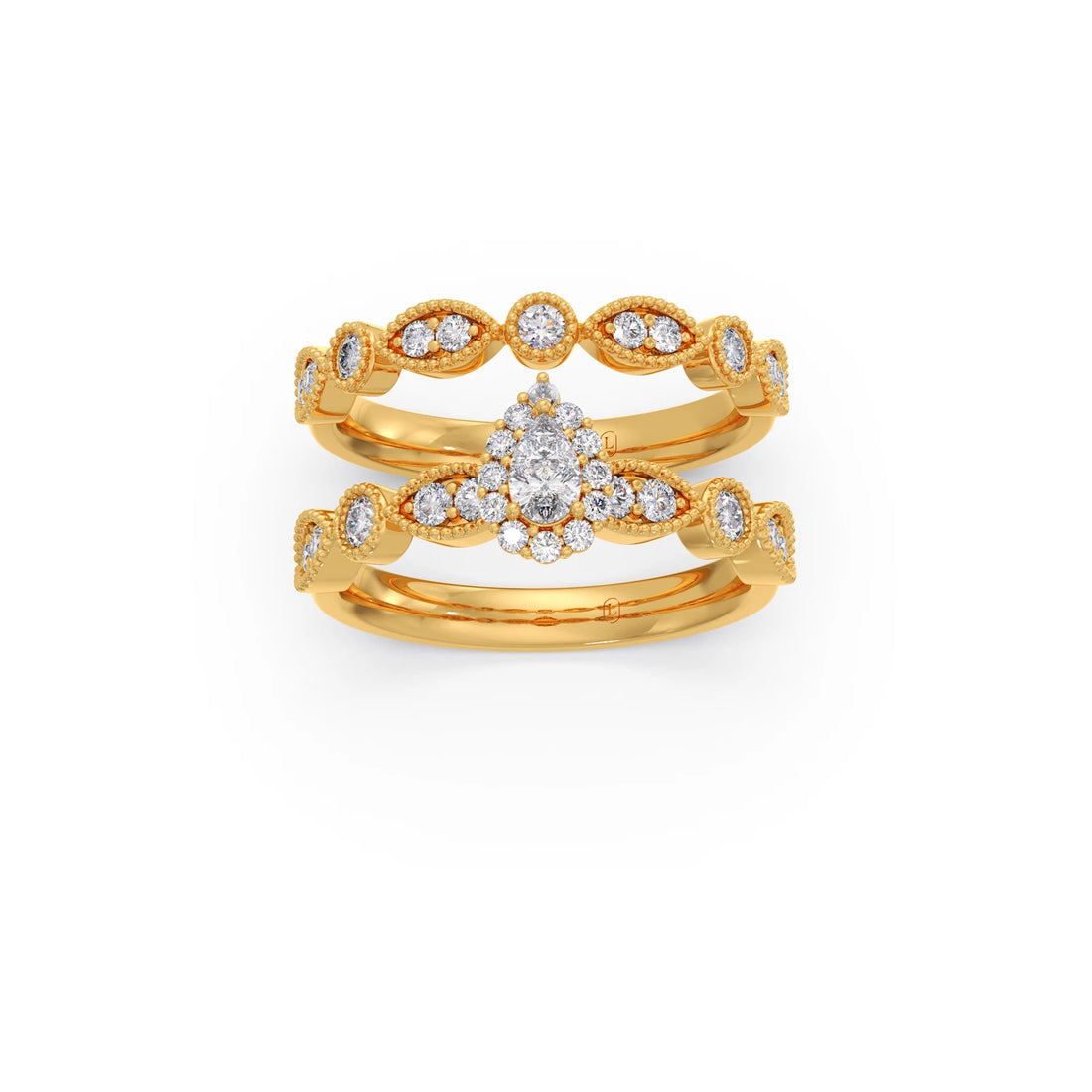Pear Shaped and Halo Round Diamond Stackable Engagement Ring