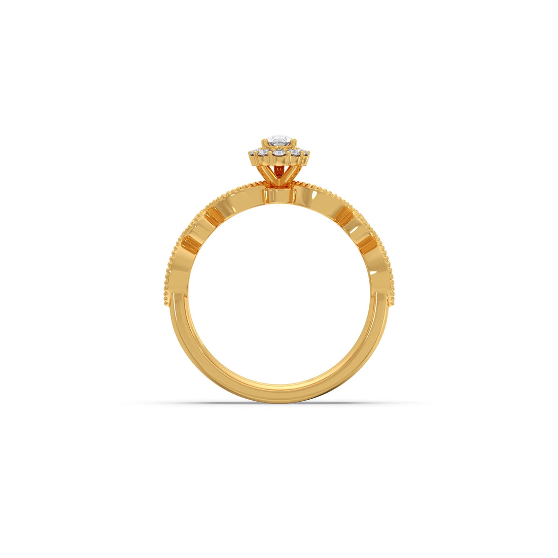 Pear Shaped and Halo Round Diamond Stackable Engagement Ring