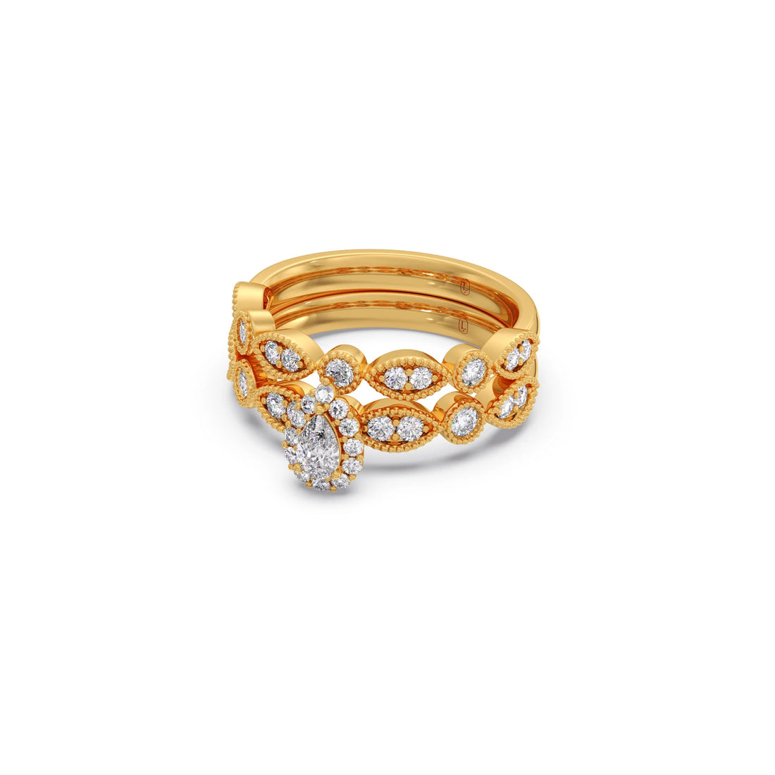 Pear Shaped and Halo Round Diamond Stackable Engagement Ring