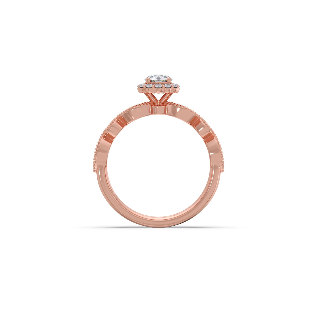 Round Solitaire with Floral Diamond Accent Stackable Ring Set
