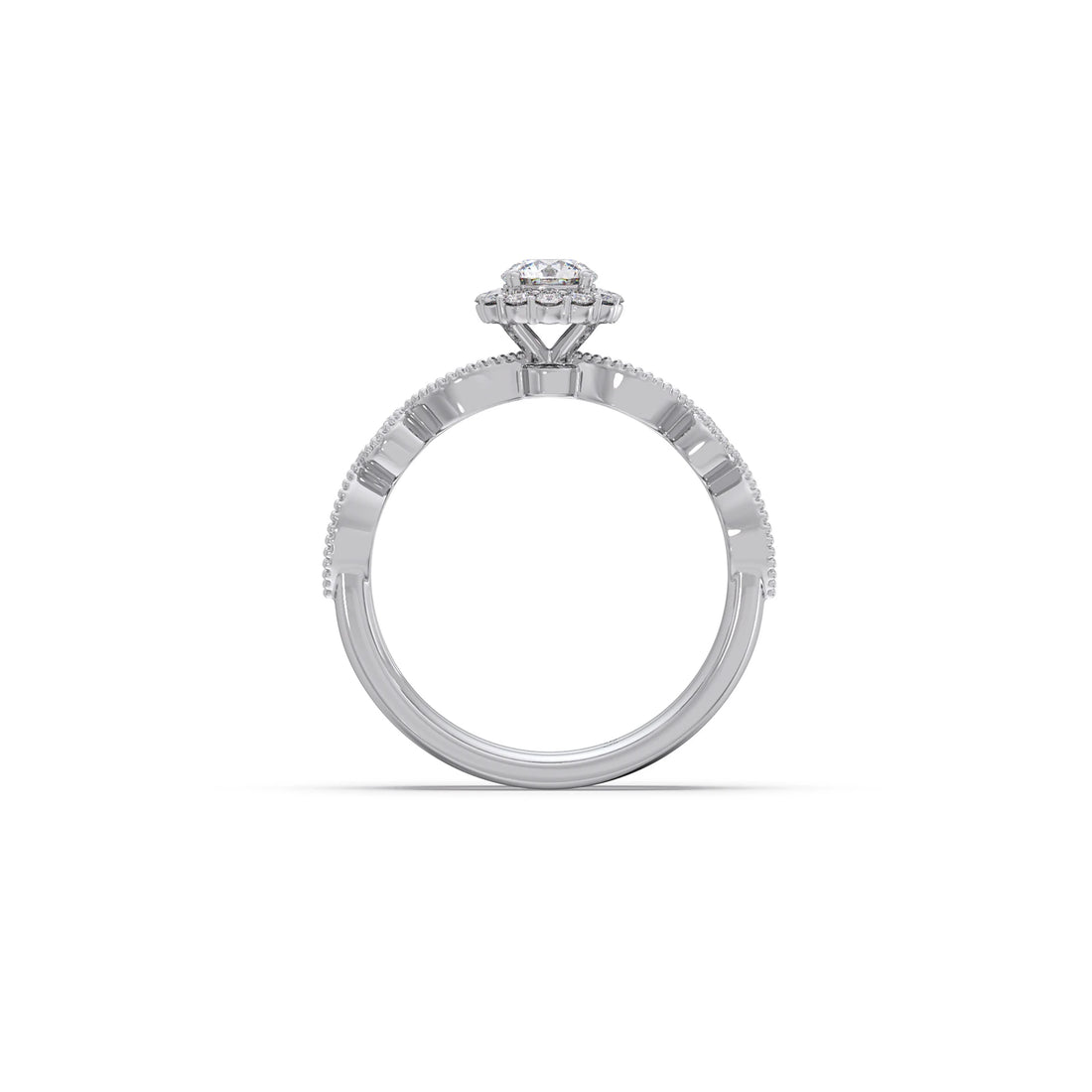 Round Solitaire with Floral Diamond Accent Stackable Ring Set