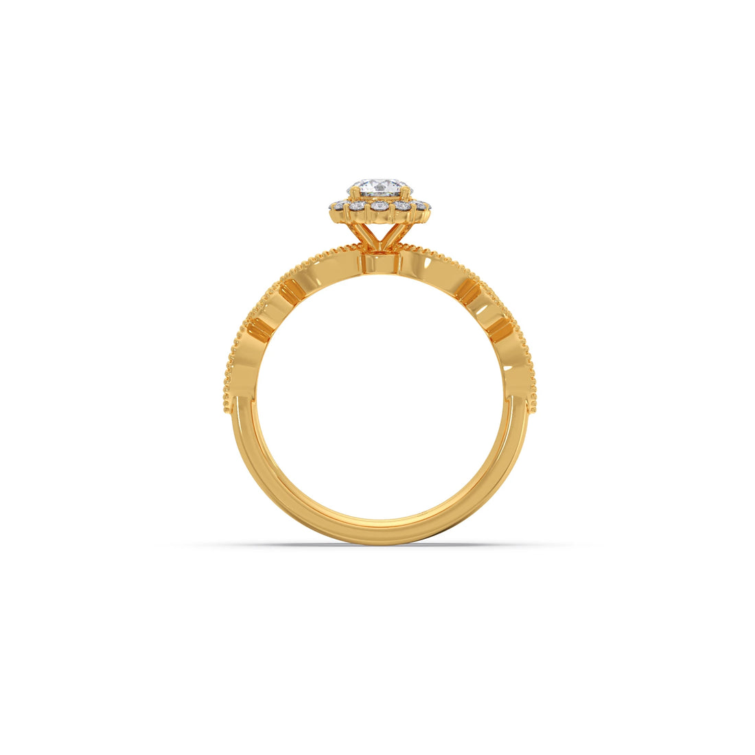Round Solitaire with Floral Diamond Accent Stackable Ring Set
