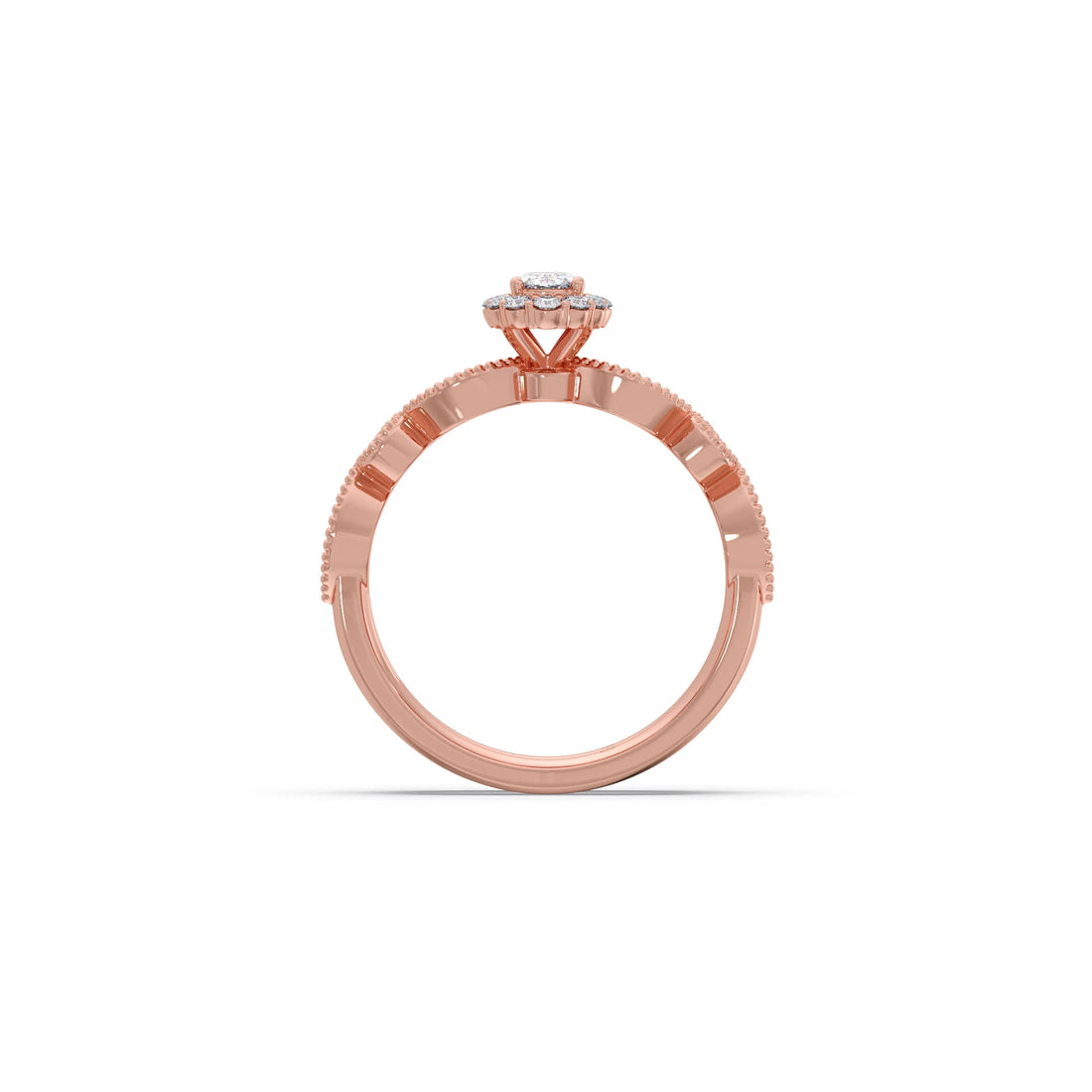 Oval Solitaire with Round Diamond Leaf Accents Stackable Ring
