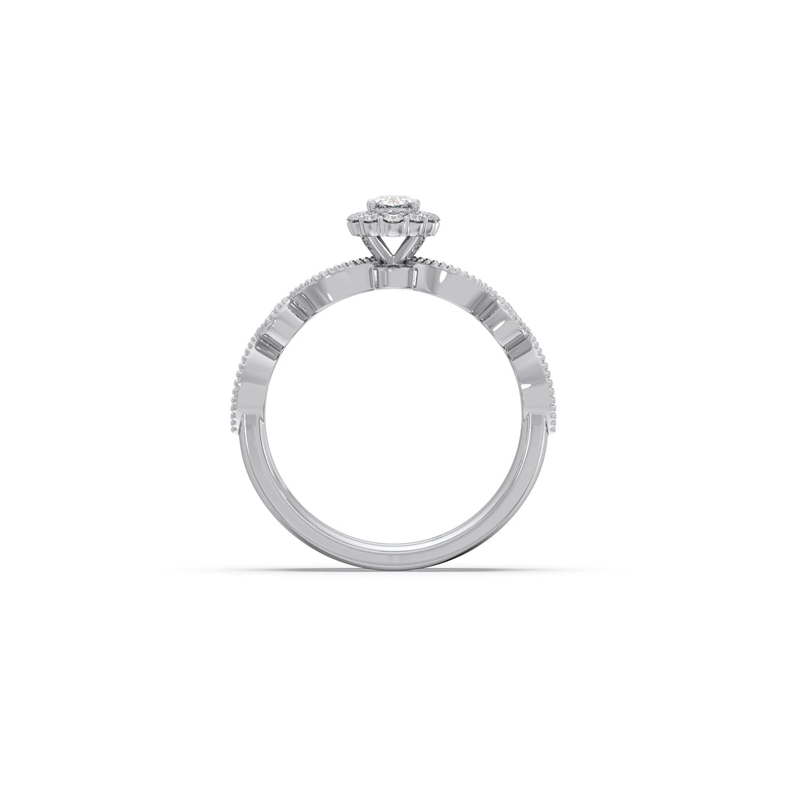 Oval Solitaire with Round Diamond Leaf Accents Stackable Ring