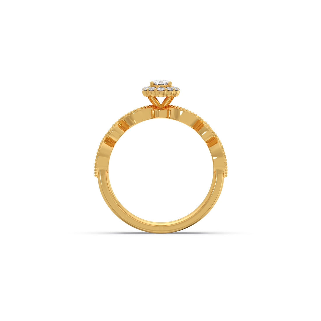 Oval Solitaire with Round Diamond Leaf Accents Stackable Ring